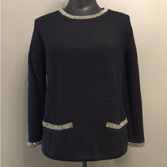 ❌SOLD❌New Maje Black Knit Sweater w/ Rhinestones Size 1 - Picture 1 of 4